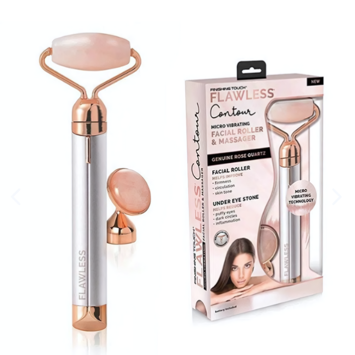 Rodillo Masajeador Facial de Cuarzo Rosado con Vibración – Doble Cabezal - PGCE