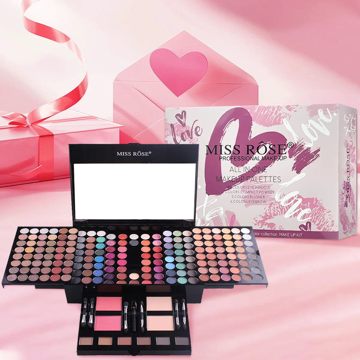 Paleta de Maquillaje Profesional MISS ROSE – ¡142 Sombras + Rubores + Polvos para Cejas! - IMP