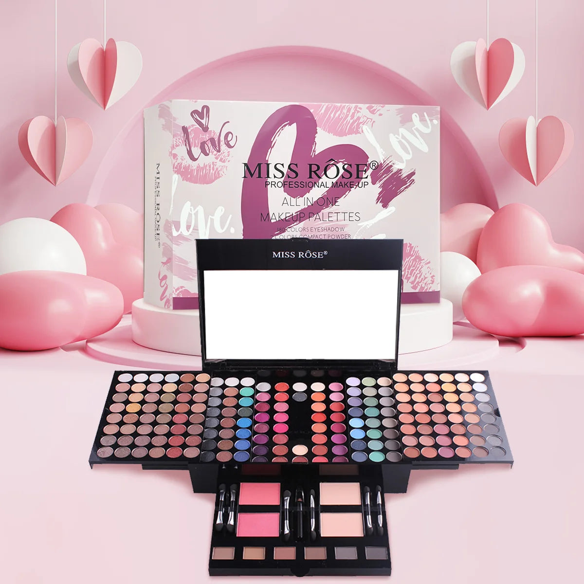 Paleta de Maquillaje Profesional MISS ROSE – ¡142 Sombras + Rubores + Polvos para Cejas! - IMP