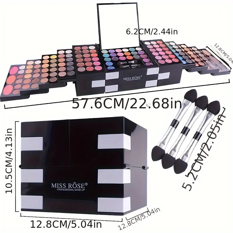 Paleta de Maquillaje Profesional MISS ROSE – ¡142 Sombras + Rubores + Polvos para Cejas! - IMP