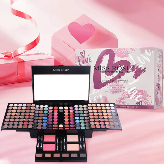 Paleta de Maquillaje Profesional MISS ROSE – ¡142 Sombras + Rubores + Polvos para Cejas! - IMP
